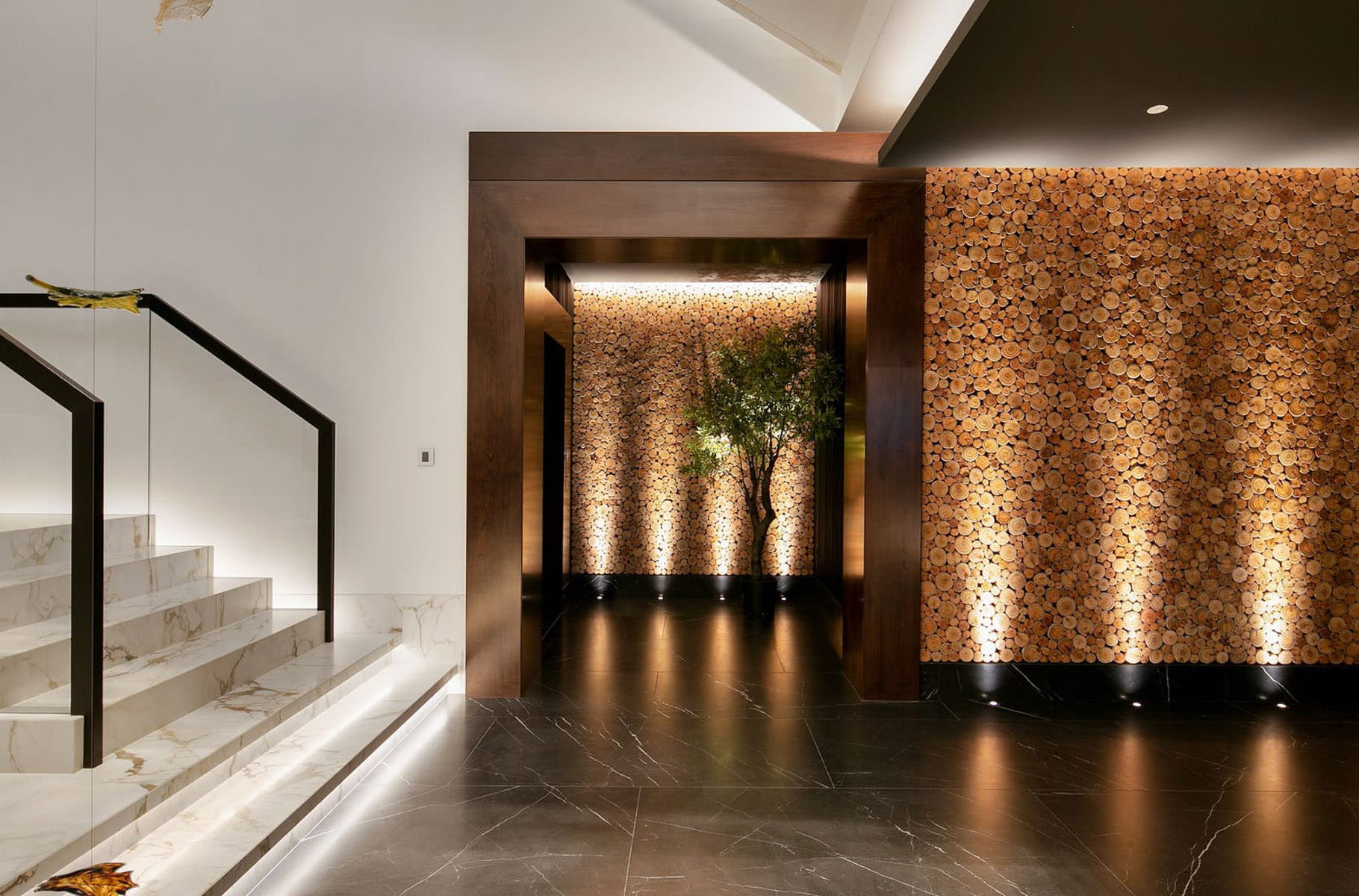 architectural lighting in hallway of contemporary house
