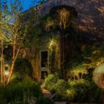 Randle Siddeley's garden with lighting at night