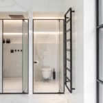 Marble shower and toilet units with linear lighting design